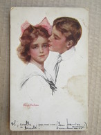PHILIP BOILEAU "HIS FIRST LOVE " GIRL AND BOY ART POSTCARD, 1915. - Boileau, Philip