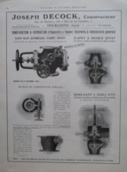 CLAPET VALVE   Decock à Tourcoing  - Page De 1925 Catalogue Sciences & Tech. (Dims. Standard 22 X 30 Cm) - Otros Aparatos