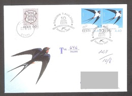 BIRDs Swallow Estonia 2001 2 Stamps FDC  Mi 410 REGISTERED - Hirondelles