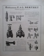 ROBINET A SOUPAPE  Berthet à Montceau Les Mines -  Page De 1925 Catalogue Sciences & Tech. (Dims. Standard 22 X 30 Cm) - Otros Aparatos