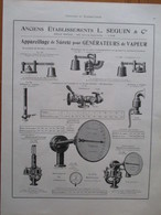 APPAREILLAGE DE SURETE VAPEUR Seguin & Cie à Lyon -  Page De 1925 Catalogue Sciences & Tech. (Dims. Standard 22 X 30 Cm) - Altri Apparecchi