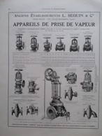 APPAREILLAGE DE PRISE  VAPEUR Seguin & Cie à Lyon -  Page De 1925 Catalogue Sciences & Tech. (Dims. Standard 22 X 30 Cm) - Autres Appareils