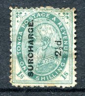 Tonga 1894 Arms & King George I Surcharges - 2½d On 1/- Green - P.12½ - MNG (SG 24) - Toning & Faults - Tonga (...-1970)