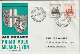Italie 1964 Première Liaison Air France Milan Lyon - 1961-70: Marcophilia