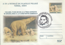 NORTH POLE, ARCTIC WILDLIFE,POLAR BEAR, CONSTANTIN DUMBRAVA, COVER STATIONERY, ENTIER POSTAL, 2004, ROMANIA - Arctic Wildlife