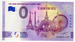 2020-4 BILLET TOURISTIQUE FRANCE 0 EURO SOUVENIR N°UENA004289 120 ANS EXPOSITION PARIS 1900 ANNIVERSAIRE 5 ETOILES - Private Proofs / Unofficial