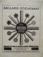 CABLE Transporteur Aérien Gaillard Stievanart  - Page De 1925 Catalogue Sciences & Tech. (Dims. Standard 22 X 30 Cm) - Other Apparatus