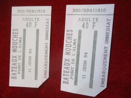 2  Tickets Anciens /Bateaux Mouches / Pont De L'Alma //1994  TCK11 - Europe