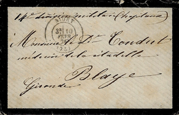 10 Févr. 1871 - Enveloppe De Deuil De NIORT ( Deux Sèvres ) Cad T17 " 14è Division Militaire ( Hôpitaux )"  Pour Blaye ( - Guerre De 1870