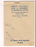 Carnet De 20 Vignettes 1938 ( Comité National Pour Le Monument Au Maréchal Joffre ) Bleu - Vert - Marron - Brun - Orange - Bmoques & Cuadernillos