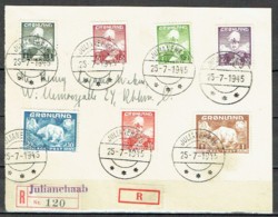 Greenland  1945. Michel 1-7 On Registered Letter Piece Sent To Denmark. - Storia Postale