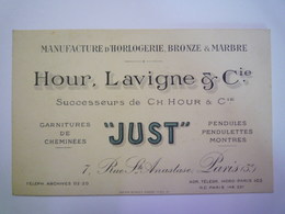 GP 2020 - 2350  Carton PUB  " Manufacture D'Horlogerie, Bronze & Marbre "  Hour , Lavigne &Cie  PARIS   XXX - Reclame