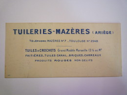 GP 2020 - 2351 Carton PUB  " TUILERIES-MAZERES "  Ariège   XXX - Reclame