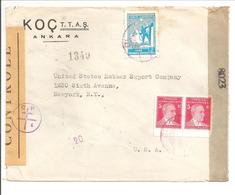 Ankara>New York WW II Censuré-Examined - Storia Postale
