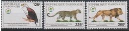 Gabon Gabun 2000 Mi. 1494 - 1496 Faune Fauna Animaux Intégralement Protégés Panther Lion Eagle Aigle Bird Of Prey RARE ! - Gabon (1960-...)
