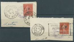 SEMEUSE SURCHARGE FM 1931 SUR 2 FRAGMENTS LYON ENTREPOT ET LYON GARE / CACHET SERVICE DE SANTE MILITAIRE - 1921-1960: Modern Period