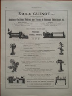 Machine Outils - Emile GUINOT (Arts Et Métiers) Lyon Rue A Fochier - Page Catalogue Technique De 1925 (Dims.22 X 30 Cm) - Machines