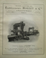 Machine Raboteuse - Ets ROLLET & Cie  - Page Catalogue Technique De 1925 (Dims.22 X 30 Cm) - Maschinen