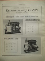 Machine Etau Limeur Ets J GONIN Roanne - Page Catalogue Technique De 1925 (Dims Env 22 X 30 Cm) - Machines