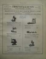 Machine Outil TROUVAY & CAUVIN  - LE HAVRE Rue Victor Hugo    - Page Catalogue Technique De 1925 (Dims Env 22 X 30 Cm) - Tools