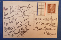 A24 ESPAGNE CARTE 1950 BLANES POUR MONTREUIL RANCE + BINATIONAL  AFRANCHISSEMENT - Lettres & Documents