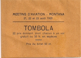 Aviation - Meeting De Crans-Montana / Valais - 1920 - Très Rare - Tickets