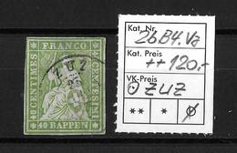 1854-1862 Helvetia (ungezähnt) → 2-Kreisstempel ZUZ / Meist Weissrandiger Schnitt    ►SBK-26B4.Va, Signiert◄ - Gebraucht