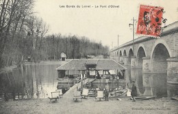 CARTE POSTALE ORIGINALE ANCIENNE : LE PONT D'OLIVET A BAZOCHES SUR HOENE LE LAVOIR SUR LE LOIRET ANIMEE ORNE (61) - Bazoches Sur Höne