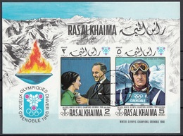 Ras Al Khaima 1969 Bf. 75B Olimpiadi Grenoble Vincitori  ORO Gold Flemming Killy Sheet Imperf. CTO - Winter 1968: Grenoble