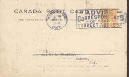 Canada Postal Stationery Ganzsache Entier GV. Slogan Flamme 'Correct Addrese' KINGSTON Ont. 1928 ATHENS Ont. - 1903-1954 Kings