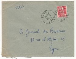 FRANCE - Env. Affr 15f Gandon - Cachet Tireté "RIVEL AUDE 1951" - 1945-54 Marianna Di Gandon