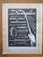 CHALUMEAU "Le Simplex" Ets BERARD à Levallois Perret - Page Catalogue Technique De 1925 (Dims Env 22 X 30 Cm) - Other Apparatus