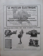 MACHINE Ets Ateliers MOTEUR ELECTRIQUE à Villerbanne - Page Catalogue Technique De 1925 (Dims Env 22 X 30 Cm) - Autres Appareils