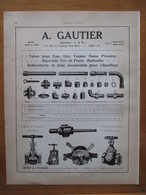 Tubes Pour MACHINE à Eau & Gaz Ets GAUTIER  (Arts Et Métiers) - Page Catalogue Technique De 1925 (Dims Env 22 X 30 Cm) - Machines