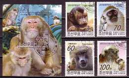 Monkey Monkeys Animals North Korea S/S+4 Stamps 2004 MONK15 - Monkeys