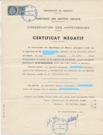 FISCAUX  MONACO SERIE UNIFIEE  N°51 1NF Bleu Certificat Hypotheques 23 Aout 1962 - Fiscales