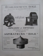 VENTILATEUR D'Usine EOLE à CHOISY LE ROI   - Page Catalogue Technique De 1925 (Dims Env 22 X 30 Cm) - Machines