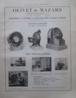 VENTILATEUR D'Usine OLIVET & MAZARS à Saint Avertin (37)  - Page Catalogue Technique De 1925 (Dims Env 22 X 30 Cm) - Tools