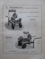 Groupe ARROSAGE IRRIGATION Sur Brouette Ets PERREAU  - Page Catalogue Technique De 1925 (Dims Env 22 X 30 Cm) - Macchine