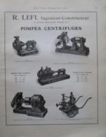 Machine POMPE CENTRIFUGE Ets  R. LEFI   - Page Catalogue Technique De 1925 (Dims Env 22 X 30 Cm) - Machines