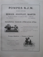 Electro Pompe Et Moto Pompe  Brouette BJM  - Page Catalogue Technique De 1925 (Dims Env 22 X 30 Cm) - Tools