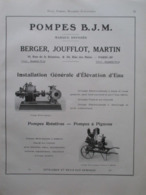 Electro Pompe Et Moto Pompe  Brouette BJM  - Page Catalogue Technique De 1925 (Dims Env 22 X 30 Cm) - Maschinen