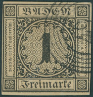 BADEN 1b O, 1851, 1 Kr. Schwarz Auf Braun, Voll-breitrandig, Kabinett, Gepr. Pfenninger, Mi. (320.-) - Other & Unclassified