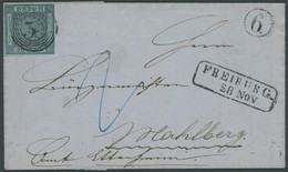 BADEN 8 BRIEF, 1859, 3 Kr. Schwarz Auf Blau, Vollrandig Auf Brief Aus FREIBURG Mit Uhrrad-Nebenstempel 6, Pracht - Autres & Non Classés