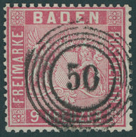 BADEN 12 O, 1861, 9 Kr. Karmin, Zentrischer Nummernstempel 50, Kabinett, Gepr. Grobe, Mi. (220.-) - Other & Unclassified