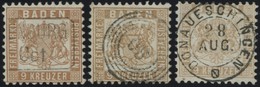 BADEN 20a,b,ba O, 1864/6, 9 Kr. Rötlichbraun, Gelbbraun Und Fahlbraun, 3 Kabinettwerte, Mi. (200.-) - Other & Unclassified