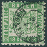 BADEN 21a O, 1862, 18 Kr. Grün, K2 SAECKINGEN, Normale Zähnung, Pracht, Gepr. Seeger, Mi. 700.- - Sonstige & Ohne Zuordnung