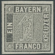 BAYERN 1Ia **, 1849, 1 Kr. Schwarzgrau, Platte 1, Postfrisch, Pracht, Gepr. U.a. Pfenninger, Mi. 1800.- - Autres & Non Classés