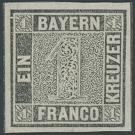 BAYERN 1Ia **, 1849, 1 Kr. Schwarzgrau, Platte 1, Postfrisch, Pracht, Gepr. U.a. Pfenninger, Mi. 1800.- - Other & Unclassified