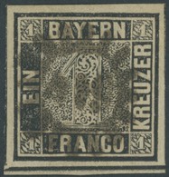 BAYERN 1Ia O, 1849, 1 Kr. Schwarzgrau, Platte 1, Zentrischer MR-Stempel, Allseits Breitrandig Mit Unterrand, Kabinett, G - Other & Unclassified